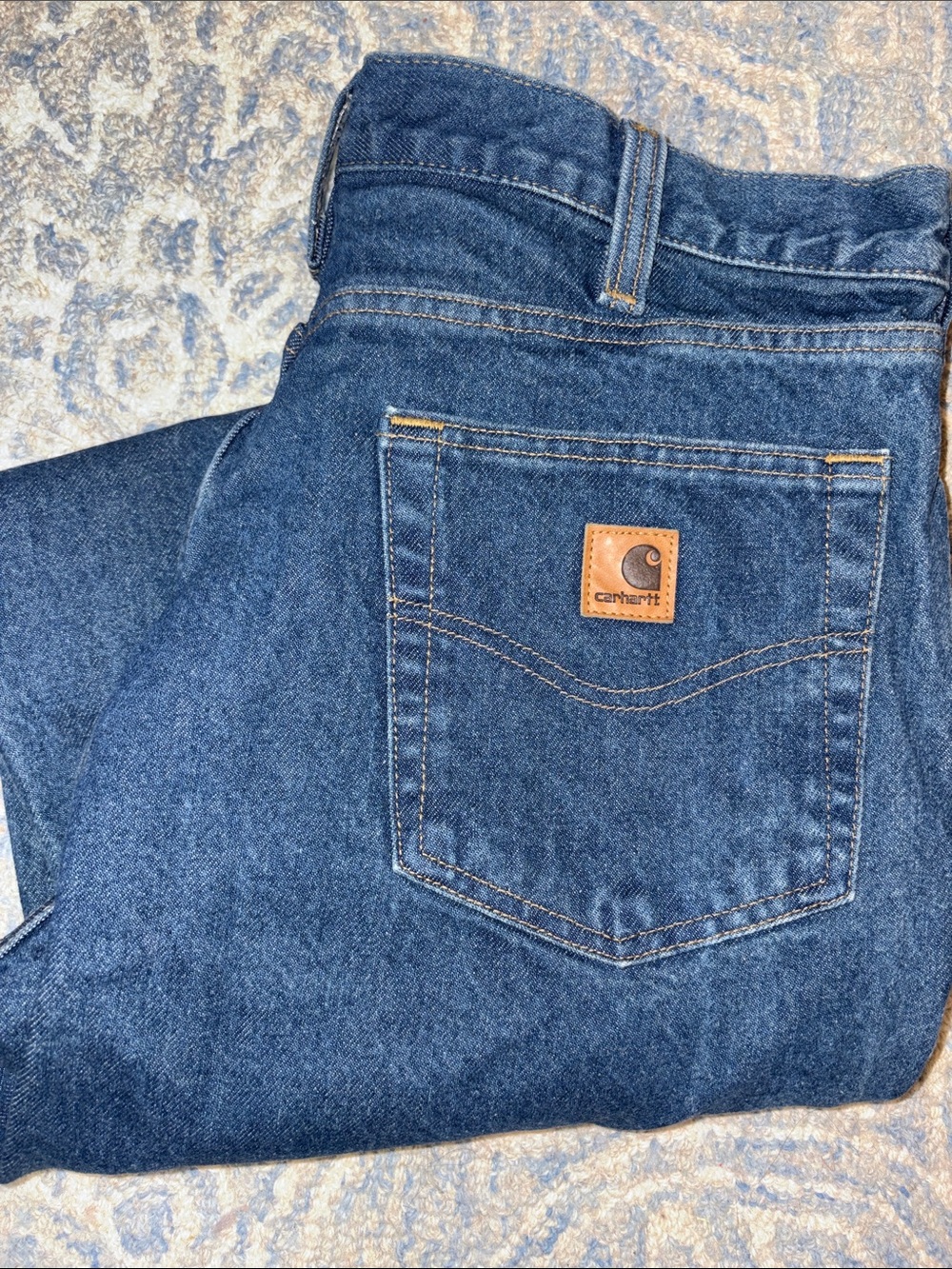 Carhartt Men's Dark Blue Relaxed Fit Work Jeans